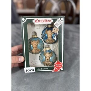 Vintage Tradition Glass Christmas Ornaments Angel Set of 3 Blue West Germany